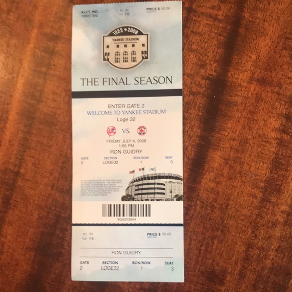 NY Yankees Ticket Stub- Unused- Last Season at old Stadium - July 4, 2008 Game - Picture 9 of 9